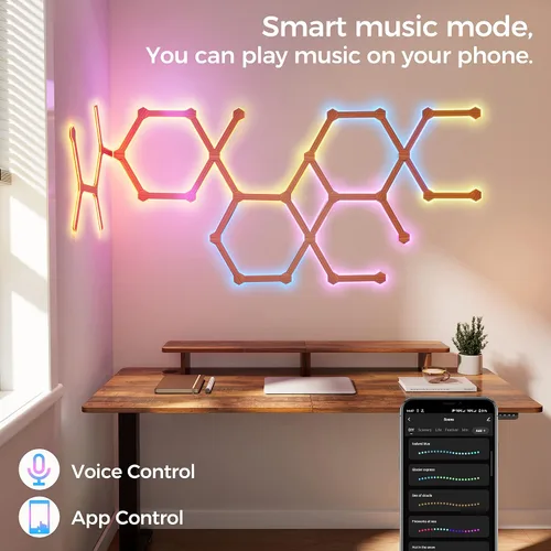 Vista 2 de EUREKA ERGONOMIC Luces LED RGB, paneles de pared de luz LED, luces de pared LED inteligentes Wi-Fi con sincronización de música, control inteligente
