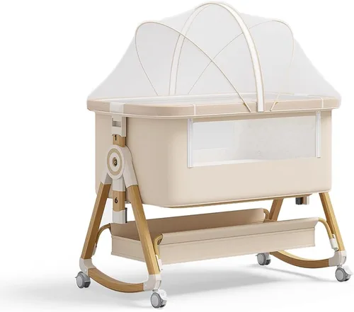Vista 9 de Moises para Bebe - Moisés para bebé portátil 4 en 1 con ruedas, cómodo colchón y cesta de almacenamiento, moises para bebe de 6 alturas ajustables