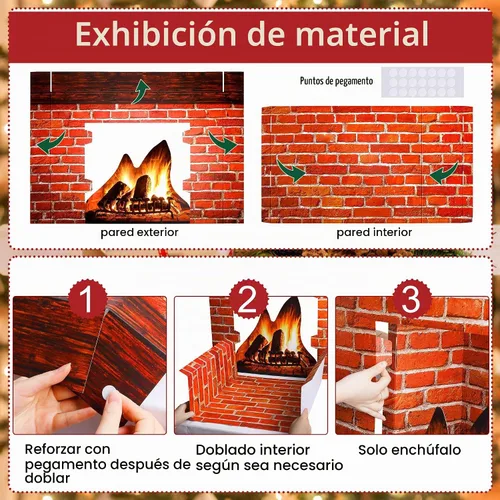 Vista 3 de Accesorio de Chimenea de Cartón de Navidad - Chimenea de Cartón de Ladrillo Rojo Artificial 3D - Chimenea de Ladrillo de Pie - Telón de Fondo