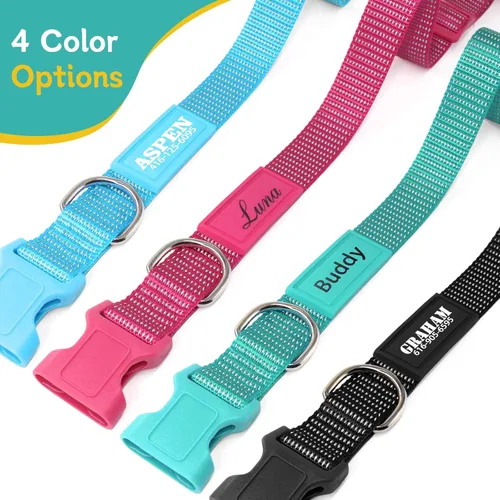 Vista 8 de Collar de perro personalizado con nombre y número impresos, collares reflectantes ajustables personalizados con hebilla para perros pequeños