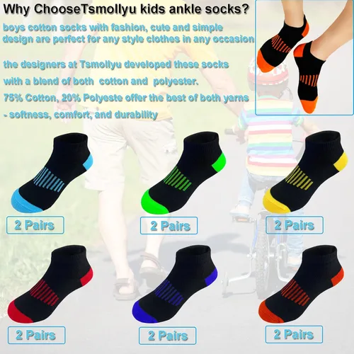 Vista 29 de 12 pares de calcetines de algodón atléticos para niños, calcetines de algodón medio acolchados de corte bajo