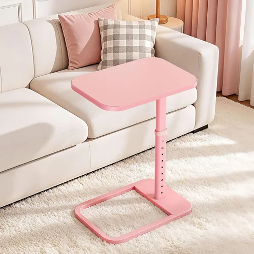 Vista 16 de Kitstorack - Bandeja/mesa de TV, altura ajustable y esquinas metálicas redondeadas, mesa para aperitivos para sofá, cama, silla, sala de estar, mesa