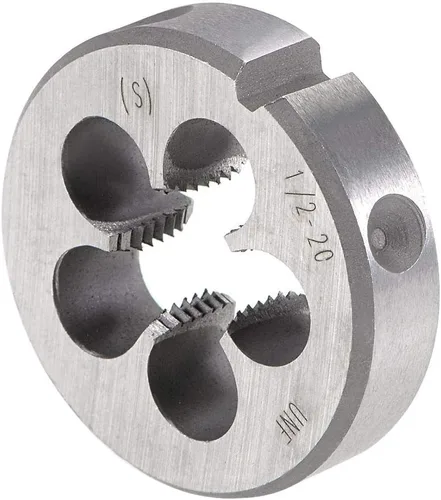 Vista 4 de uxcell 1/2 "-20 UNF Juego de dados y grifo, HSS Macho de rosca de máquina con troquel de roscado redondo, mano derecha