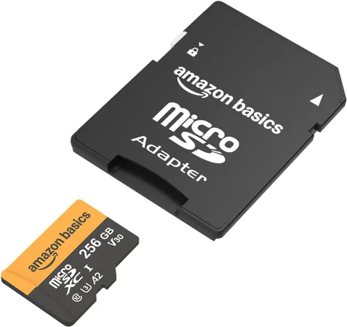 Vista 5 de Amazon Basics Tarjeta microSDXC de 256 GB con adaptador, velocidad de lectura de hasta 200 MB/s, paquete de 1
