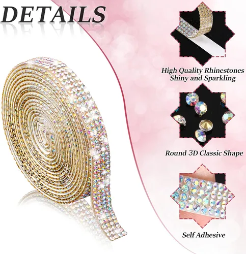 Vista 3 de Outus Rollo de cinta de diamantes de imitación de cristal autoadhesiva con diamantes de imitación para decoración de San Valentín, cumpleaños