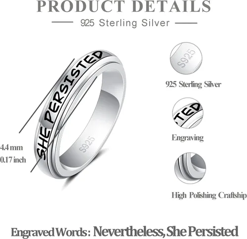 Vista 2 de Anillo giratorio de plata de ley 925, banda para la ansiedad, alivio de la presión, oxidación, joyería casual, regalos para mujeres, niñas, hombres