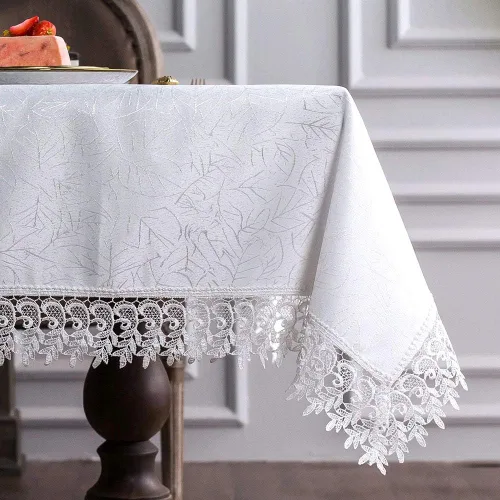Vista 9 de ARTABLE Mantel rectangular de encaje de macramé con flores antiguas de primavera para casa de campo rústica al aire libre, cocina, fiesta de Marrón
