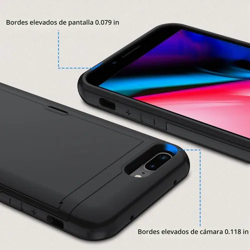 Vista 3 de Qinmay Funda compatible con iPhone 7 Plus/8 Plus con tarjetero, doble capa a prueba de golpes, funda protectora resistente con ranura oculta Negro