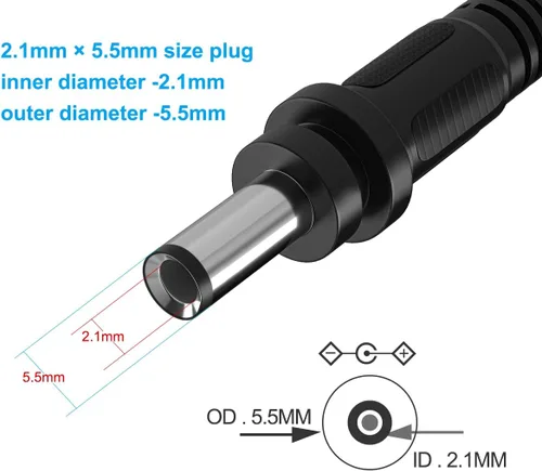 Vista 2 de Cable de alimentación de CC de 18 AWG, conector de enchufe de barril de CC de 0.083 in x 0.217 in, enchufe macho a cable desnudo, cable