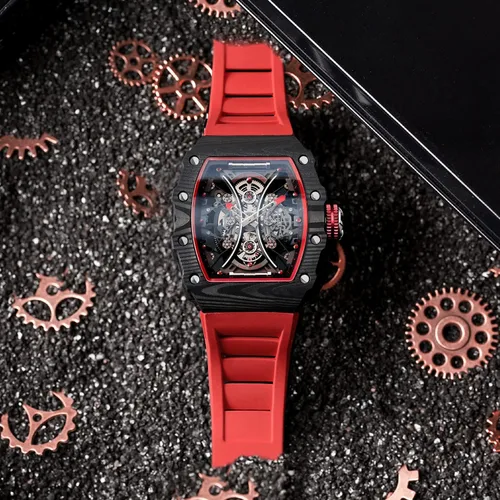 Vista 6 de FEICE FM602 - Reloj de pulsera automático para hombre, cristal de zafiro, movimiento japonés, esqueleto, automático, reloj mecánico automático
