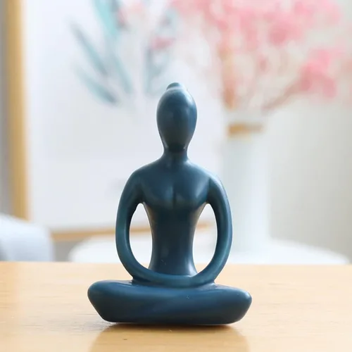 Vista 6 de Estatua de postura de yoga, figura de decoración zen, escultura de cerámica azul para decoración de escritorio del hogar, 2.1 x 3.3 pulgadas, 1