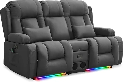 Vista 24 de URRED Sofá reclinable Power Loveseat con masaje y calor, gris ceniza