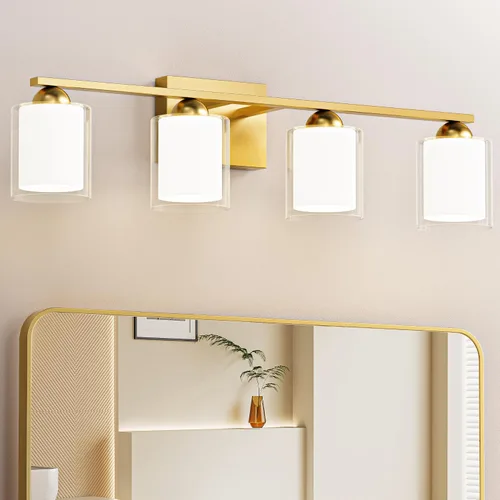 Vista 32 de Quntis Lámparas de baño de níquel cepillado con 5 modos de color, lámpara de tocador de baño moderna regulable de 3 luces sobre espejo, lámpara