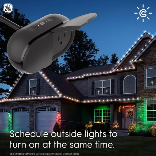 Vista 5 de GE Cync - Enchufe inteligente, enchufe Bluetooth para exteriores y Wi-Fi, enchufe resistente a la intemperie, funciona con Alexa y Google, negro