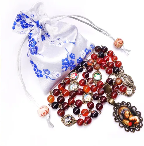 Vista 2 de GeekTenet Seven Sorrows Rosary Beads Chaplet Dark brown Natural agate Rosery Catholic gifts