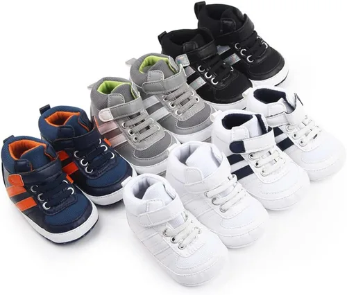 Vista 7 de Sekantrol Zapatos de cuna para recién nacidos, para niños y niñas, suela de goma suave, zapatos para bebés, zapatos deportivos de moda de caña alta