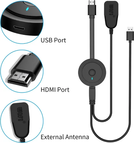 Vista 8 de Adaptador Dongle de Visualización HDMI Inalámbrico 4K 1080P, Transmisión WiFi de Películas, Receptor para i-Phone, i-Pad, iOS, Android, Tablet, Negro