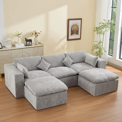 Vista 18 de WUTUTUEE Otomana Cloud de 33.5 pulgadas para sofá modular, cómodo reposapiés tapizado de felpilla con espuma viscoelástica, embalaje totalmente