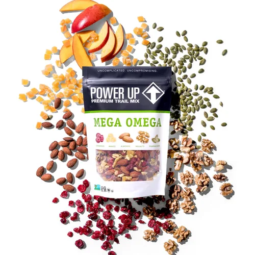 Vista 5 de Power Up Mega Omega Trail Mix Gourmet Nut - Bolsa de mezcla de frutos secos, 14 onzas