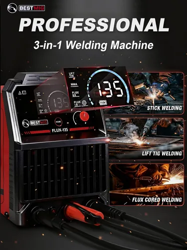 Vista 3 de BESTMIG 135A Soldador MIG - Soldador de núcleo de flujo 3 en 1, máquina de soldadura MIG/Lift TIG/Stick - Inversor IGBT portátil - 110 V con casco