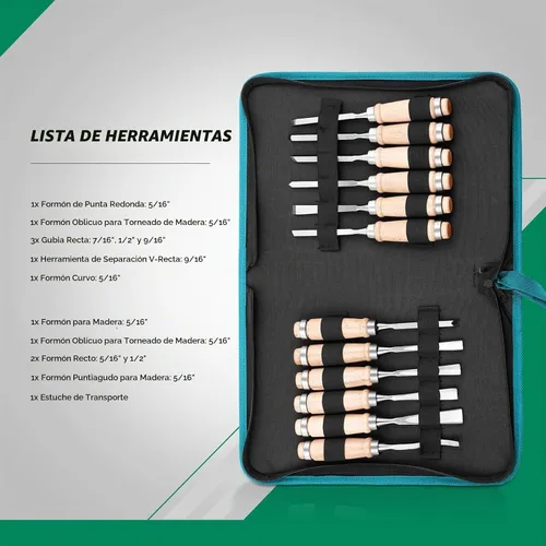 Vista 6 de Monkey King Bar -Juego de cinceles de tallado de madera de 12 piezas- Herramientas afiladas para carpintería con almacenamiento de estuche