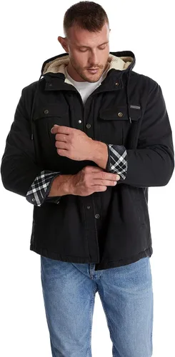 Vista 4 de Mr.Stream Abrigo térmico para hombre, con forro polar y forro polar con capucha de algodón lavado Negro