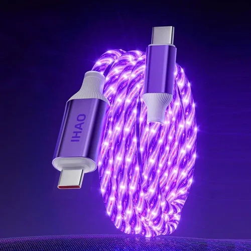 Vista 18 de IHAO Cable de carga multipuerto, 3 combinaciones en un cable USB A a USB C/Micro USB PD, cable de carga rápida iluminado LED que fluye compatible