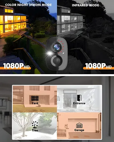 Vista 5 de Dzees Cámara de seguridad inalámbrica para exteriores - Actualización 2K 3MP batería WiFi cámara exterior inalámbrica, foco, sirena, detección