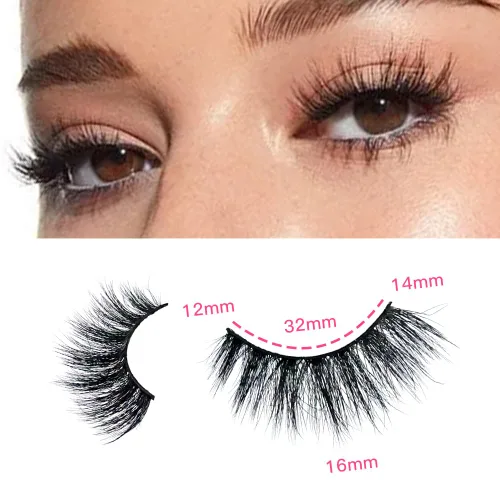 Vista 2 de Azenlo Pestañas postizas 48 pares, pestañas de visón sintético, pestañas tenues de 14mm, pestañas de ojo de gato esponjosas 3D, paquete al por