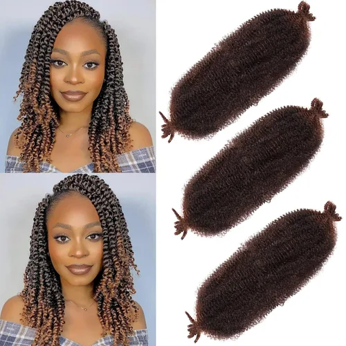 Vista 50 de Cabello de Envoltura Pre-Esponjado de 8 Pulgadas, 3 Paquetes, Cabello Afro Twist Pre-Separado Elástico para Locs, Cabello Afro Twist Negro Natural