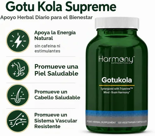 Vista 3 de Harmony Nutraceuticals Gotu Kola Supreme, Centella asiática con Triperina, 120 Cápsulas Vegetarianas, Hecho en Estados Unidos