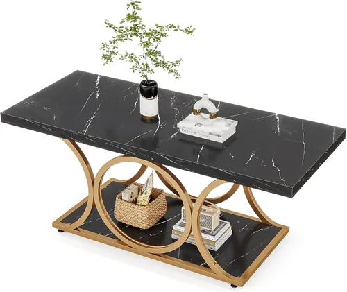Vista 8 de Tribesigns Mesa de centro rectangular de 47.24 pulgadas, mesas de centro modernas para sala de estar, mesa de centro de madera de mármol sintético