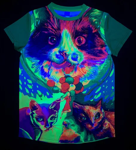 Vista 5 de aofmoka Ultraviolet Fluorescent Handmade Art Neon Blacklight Reactive Print T-Shirt for Women