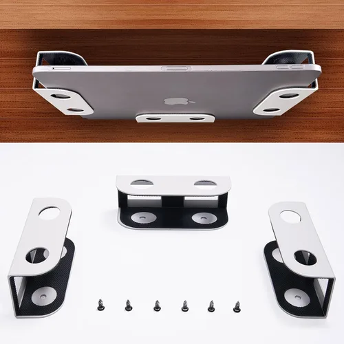 Vista 12 de BYMECOST Soporte de almacenamiento para portátil debajo del escritorio, soporte de metal para dispositivos bajo el escritorio, para dispositivos
