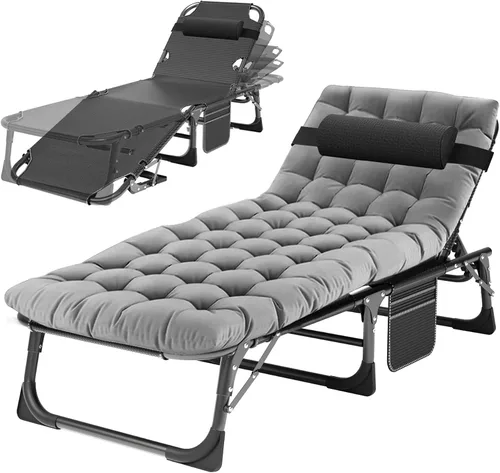 Vista 20 de H&ZT Silla de salón plegable con abertura para la cara – Silla reclinable ajustable para bronceado al aire libre con colchón, silla de sol