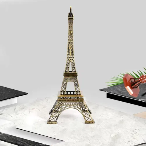 Vista 5 de Adorno decorativo creativo de metal de la Torre Eiffel de París, decoración de pasteles, regalo, fiesta, soporte de joyería, decoración del hogar