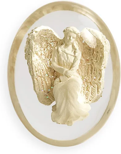 Vista 2 de Courage Angel Worry Stone, 1.5 pulgadas de alto x 1.5 pulgadas de ancho, blanco