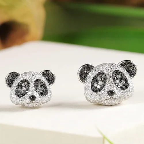 Vista 3 de Joyería de panda para mujer, aretes de panda de circonita cúbica, collar de panda, anillo de panda, joyería de panda