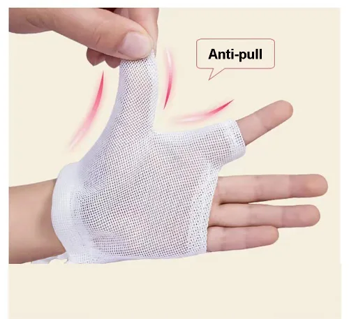 Vista 4 de Guantes de succión de pulgar para niños, guantes protectores de succión de pulgar para bebés, protector de parada para chupar los dedos (L)