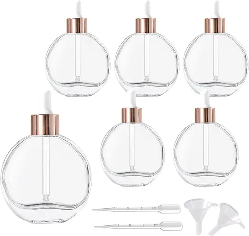Vista 10 de Botellas transparentes con cuentagotas de 2 onzas, 6 botellas de vidrio plano redondas transparentes con cuentagotas para ojos, para sueros de Negro