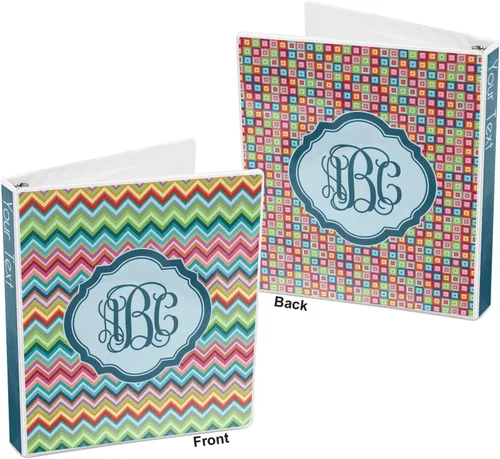 Vista 5 de Carpeta personalizada de 3 anillas con monograma de cheurón retro - 1 pulgada