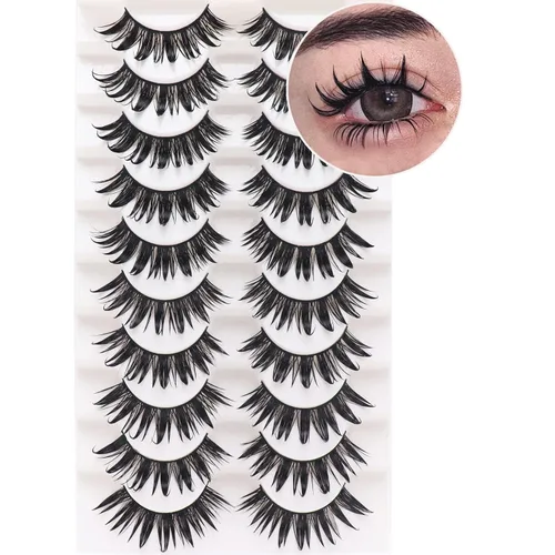 Vista 9 de Losha Pestañas postizas rusas rizadas DD a las que les gustan las extensiones de pestañas, paquete de 10 pares de pestañas postizas suaves (D03)