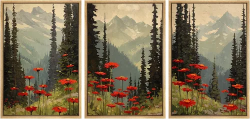 Vista 77 de SIGNWIN Lienzo enmarcado para pared, juego de arte tranquilo con reflejo de lago, acuarela, montaña y agua, ilustraciones modernas, arte abstracto