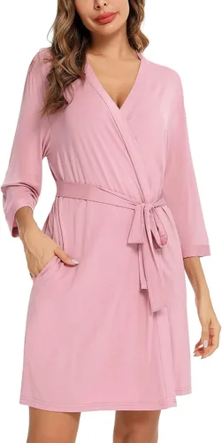 Vista 2 de Leikar Batas cortas para mujer, bata de baño suave, ligera, de bambú, kimono, ropa de descanso para mujer