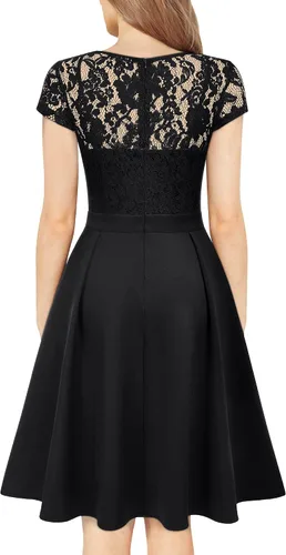 Vista 2 de MISSMAY Vestido de cóctel con cuello en V y encaje floral retro para mujer