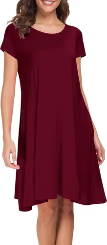 Vista 3 de Afibi Bolsillos sueltos de manga corta para mujer vestidos casual