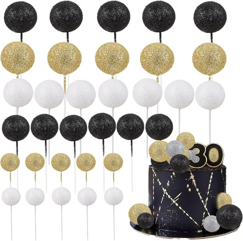 Vista 29 de 30 piezas de mini globo para decoración de tartas, bolas de espuma con purpurina, bolas de perlas de imitación, decoración para tartas, decoración