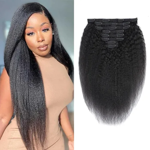 Vista 21 de Extensiones de cabello ondulado con clip, rizado natural, 100% cabello humano brasileño sin procesar, para mujeres negras (12 pulgadas)
