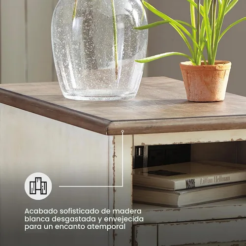 Vista 5 de Signature Design by Ashley Chairside End Table with Charging Station Blanco antiguo