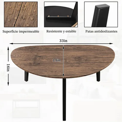 Vista 2 de Mesa de centro moderna para el espacio, mesa central ovalada simple con marco de madera para sala de estar, 19 pulgadas de profundidad x 34 pulgadas